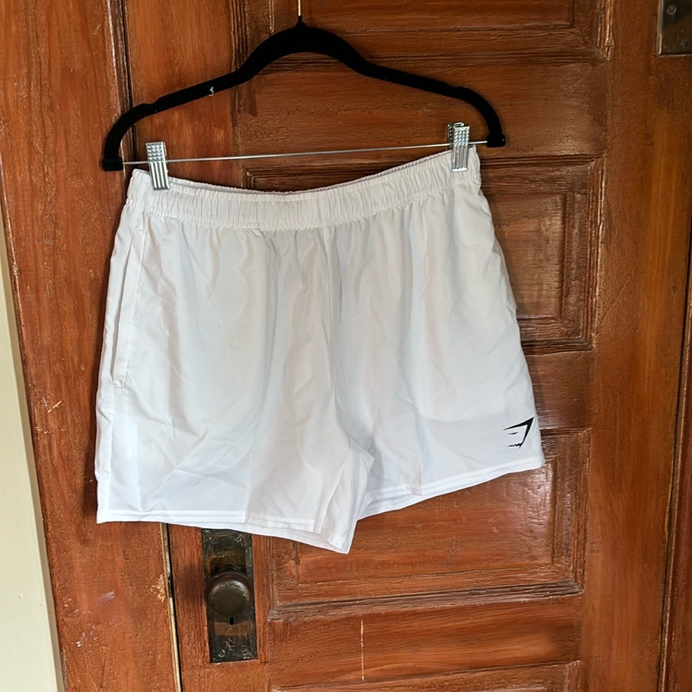 White Gymshark 5 in inseam shorts nwot